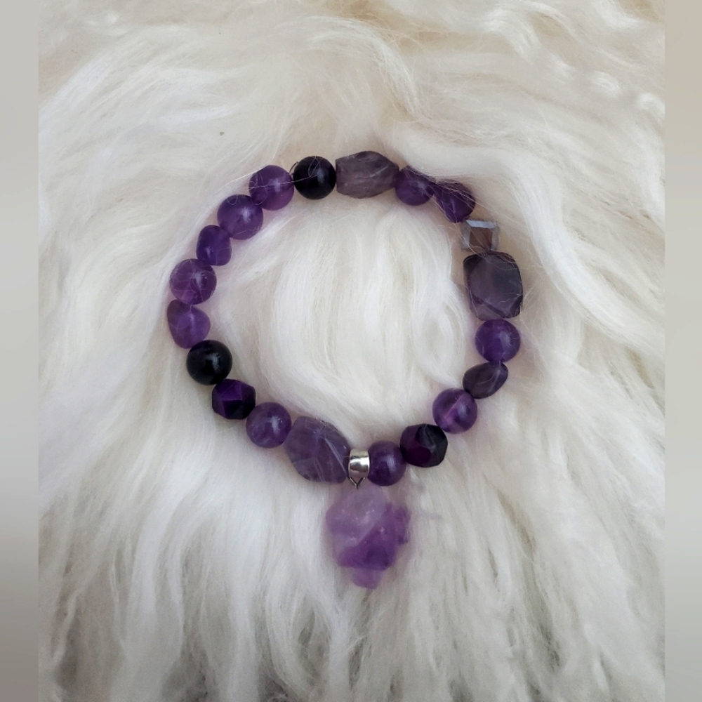 Amethyst charm Bracelet~with Glass & Acrylic beads, handmade